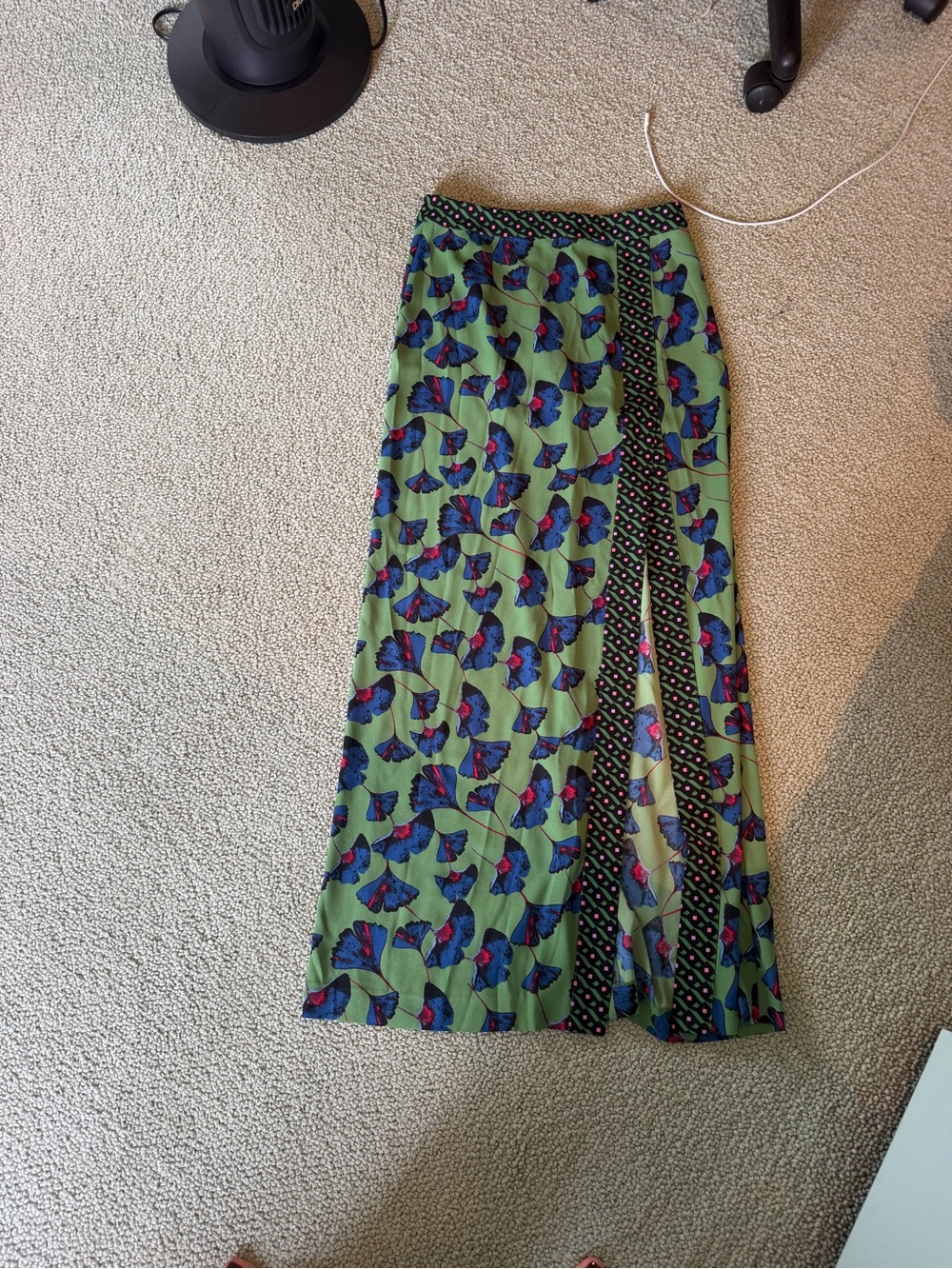 Green Floral Split Maxi Skirt with Blue Accents - Picture 3 of 9